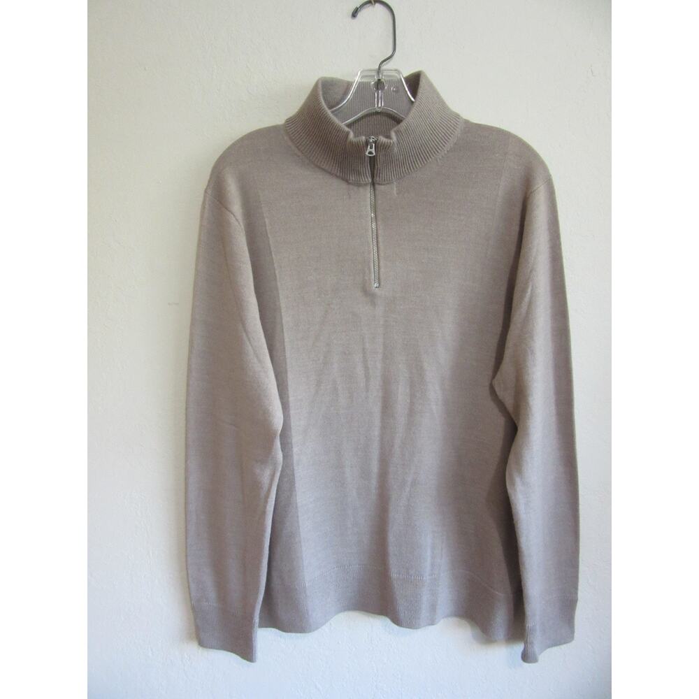 J CREW Mauve Men's L Pullover 1/4 Zip Mock Neck Long Sleeve Wool/Acrylic Sweater